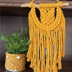 Mustard Macramé Wall Hanging & Mudcloth Planter (Set/2)
